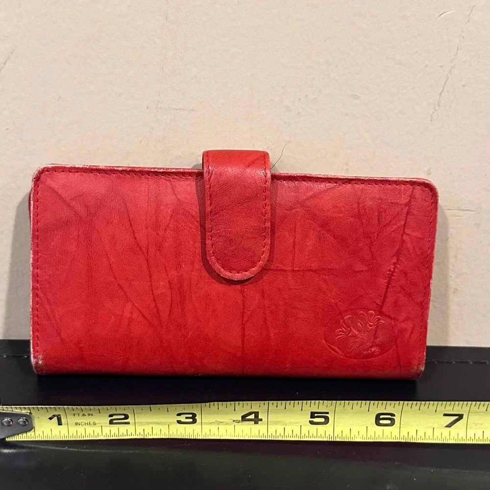 Buxton Red Genuine Leather Tab Clutch Wallet Organizer with Coin Pocket